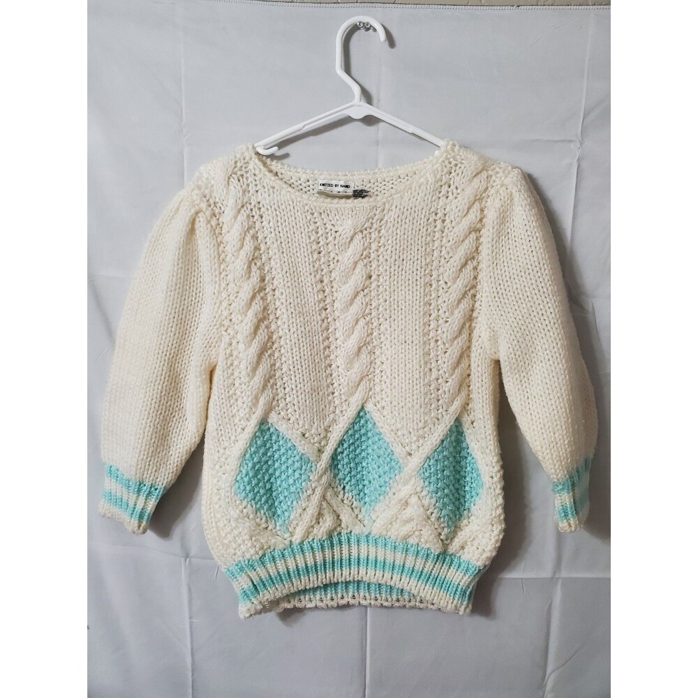 Vintage Exclusive Imports Sweater Women's Medium Knitted By Hand Chunky Diamond